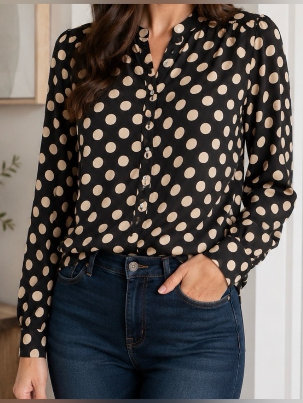J Crew Shirt Womens Black Polka Dot Cotton Silk Sheer Button Front Blouse